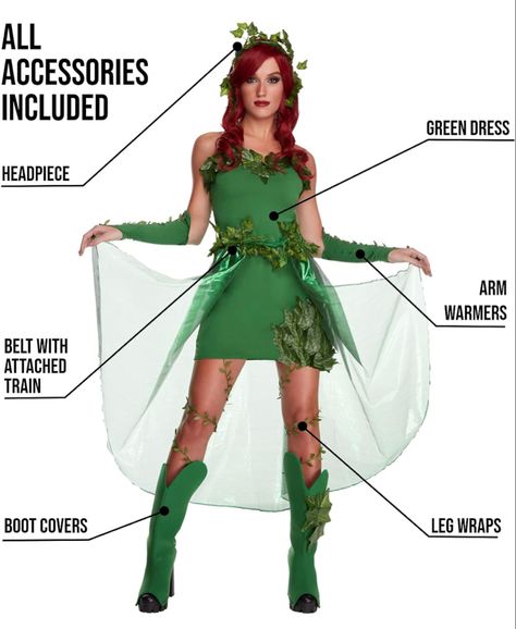 Green Ivy Costume, Comic Con Costumes For Women, Green Dress Costume, Ivy Costume, Fake Leaves, Poison Ivy Costumes, Comic Con Costumes, Villain Costumes, Costume For Women