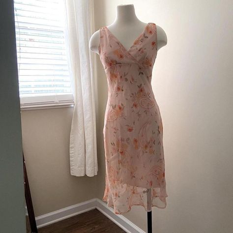 FLP Dress A pretty pale peach Y2K dress by “F.L.P.... - Depop Early 2000 Fashion, Early 2000/, 2000 Fashion, Pale Peach, Faith Love, Y2k Dress, Faith In Love, Dream Wardrobe, Midi Length