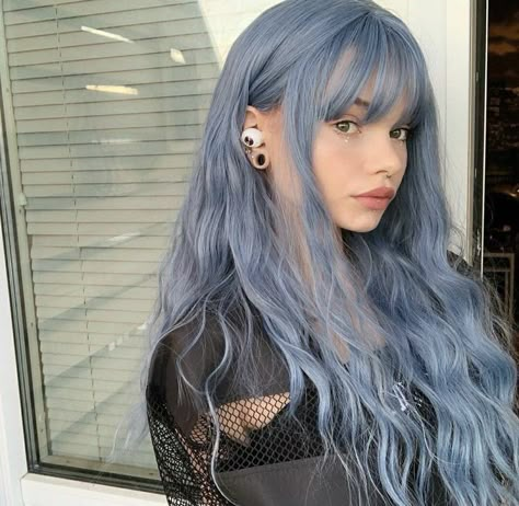 baddie alt hair dye blue pretty gorgeous nails black goth mesh phone purple fit aesthetic makeup girl earrings sweater svgarcrush Blue Hair, Hair, Blue