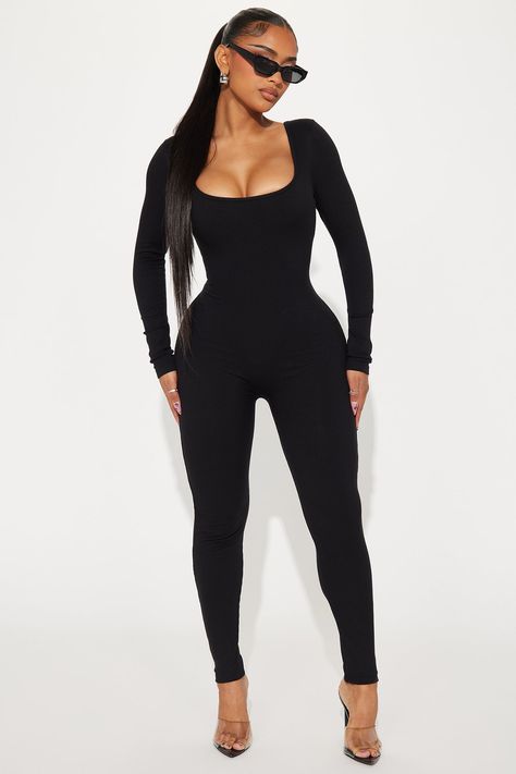 Available In Black And Mocha. Jumpsuit Long Sleeve Square Neck Padded Back Lace Up Legging Stretch Shell: 92% Cotton 8% Spandex Lining: 72% Nylon 28% Spandex Imported | Ava Shapewear Jumpsuit in Black size Large by Fashion Nova Fashion Nova Romper, Jumpsuit Long Sleeve, Jumpsuit Long, Lace Up Leggings, Romper Outfit, Jumpsuit Black, Long Jumpsuits, Jumpsuit Fashion, Fancy Outfits