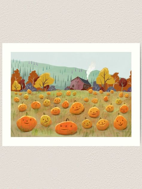 "Happy Pumpkin Field" Art Print by rudyfaber | Redbubble Pumpkin Field Drawing, Halloween Illustration Art, Pumpkin Patch Halloween, Pumpkin Field, Pumpkin Illustration, Illustration Art Kids, Happy Pumpkin, Pumpkin Autumn, Autumn Illustration