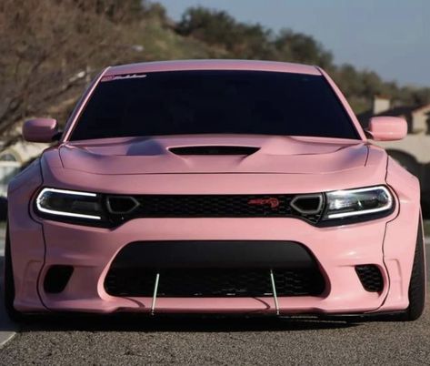 Pink Dodge Charger Aesthetic, Wrapped Dodge Chargers, Pink Scat Pack, Hellcat Charger Aesthetic, Pink Dodge Charger Hellcat, Pink Hellcat Charger, Dodge Charger Pink Accessories, Pink Rapped Cars, Doge Charger Pink