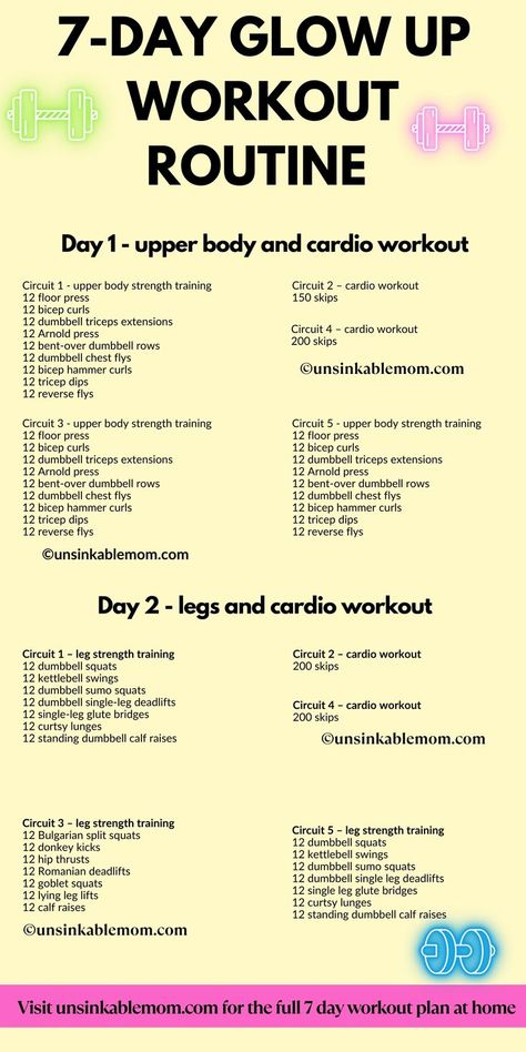 full body workout at home | 7-Day Workout Plan 28 Day Workout Challenge, Exercise Plan For Women, Workout Challenge For Beginners, Beginner Workout Schedule, 7 Day Workout Plan, Best Home Workouts, Workout Plan At Home, Day Workout Plan, 7 Day Workout