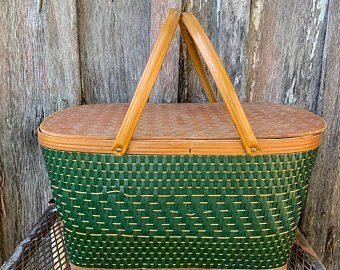 Etsy :: Your place to buy and sell all things handmade Long Basket, Wicker Weaving, Vintage Picnic Basket, Wicker Picnic Basket, Vintage Picnic, Thrift Finds, Avocado Green, The Grove, Weaving Patterns