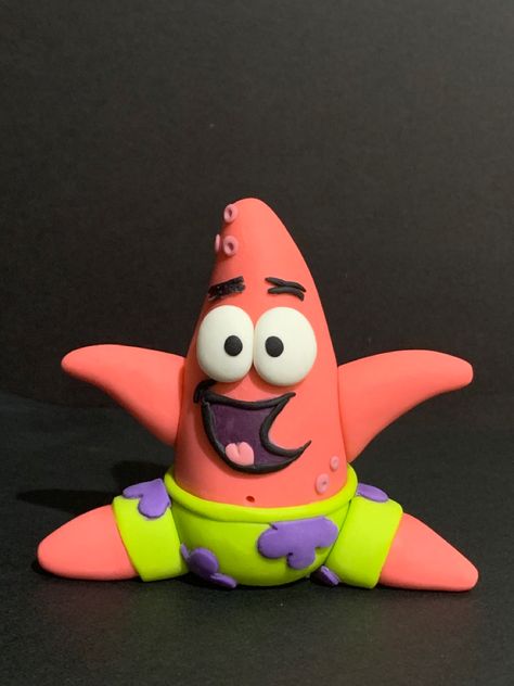 Patrick, Spongebob Squarepants, starfish, cartoon, fondant, cake topper Clay Patrick, Polymer Clay Cartoon Characters, Clay Cartoon Characters, Clay Character Ideas, Clay Cartoon, Patrick Starfish, Spongebob Patrick, Mr Krabs, Fondant Cake Toppers