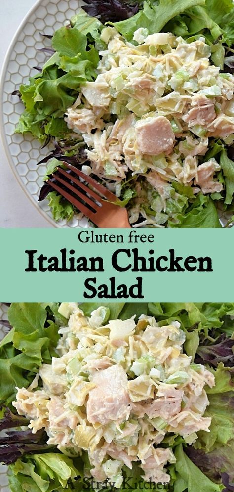 Chicken Salad Mediterranean, Spicy Italian Chicken Salad, Italian Chicken Salad Recipe, Italian Chicken Salad, Mediterranean Grilled Chicken Salad, Italian Chicken Pasta Salad Food Network, Famous Italian Chopped Salad, Easy Italian Chicken, Gluten Free Sandwich Bread