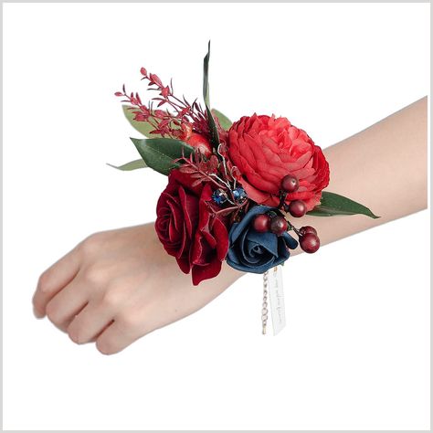 Ling's moment Wrist Corsages for Wedding(Set of 6),Classic Burgundy & Navy Corsages with Bracelet for Wedding Mother of Bride and Groom, Prom Flowers Corsages For Wedding, Burgundy Bracelet, Prom Corsages, Homecoming Corsage, Wrist Corsages, Bridesmaid Corsage, Wrist Flowers, Rose Corsage, Pomegranate Fruit