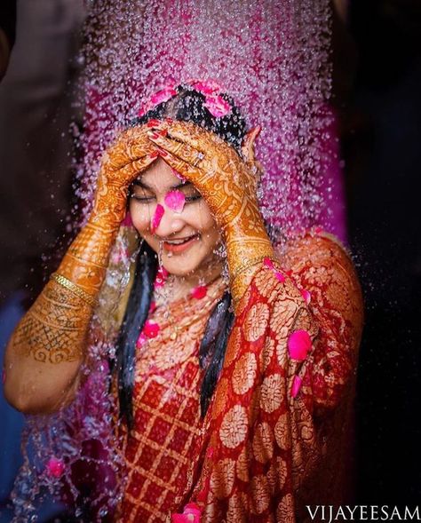 Mangala Snanam Never Looked This Beautiful! Must Read For #SouthIndianBrides | WedMeGood Haldi Poses For Bride, Haldi Photography, Mangala Snanam, Haldi Poses, Haldi Photoshoot, Indian Wedding Pictures, Poses For Bride, Indian Bride Photography Poses, Indian Wedding Poses