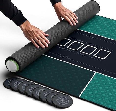 Amazon.com: Newverest Poker Table Top 70" x 35", Texas Hold'em Poker Mat for Home Game Nights Up to 10 Players, Blackjack, Casino | Poker Topper for Tables in Zipper Storage Bag with 8 Coasters in Gift-Ready Box : Toys & Games Poker Table Top, Texas Hold'em, Zipper Storage, Texas Holdem Poker, Box Toys, Game Nights, Casino Poker, Texas Holdem, Blackjack