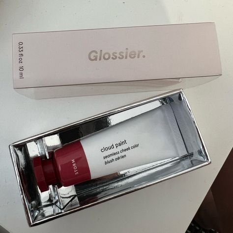 Glossier Cloud Paint in Storm Glossier Blush Storm, Glossier Cloud Paint Aesthetic, Glossier Cloud Paint Storm, Glossier Blush Swatches, Glossier Cloud Paint Swatches, Cloud Paint Swatches, Cloud Paint Storm, Blush Aesthetic Makeup, Cloud Paint Puff