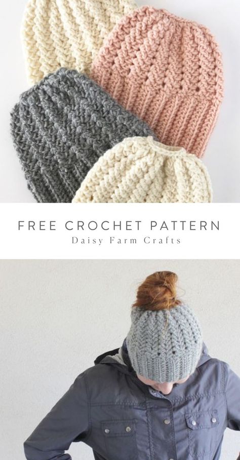 Stitch Bun, Messy Bun Hat Crochet Pattern, Bun Hat Crochet Pattern, Crochet Bun Hat, Messy Bun Hat Crochet, Beanie Hat Pattern, Crochet Beanies, Ladies Hats, Bun Beanie