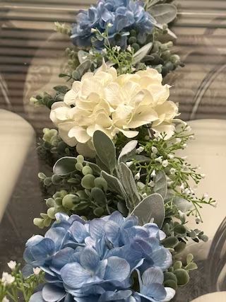 BiiznStudio - Etsy Hydrangea Table Centerpiece, Eucalyptus Garland Centerpiece, Mantle Wedding Decor, Blue Hydrangea Centerpiece, Garland Table Decor, Lambs Ear Garland, Blue Hydrangea Centerpieces, Lambs Ears, Garland For Mantle