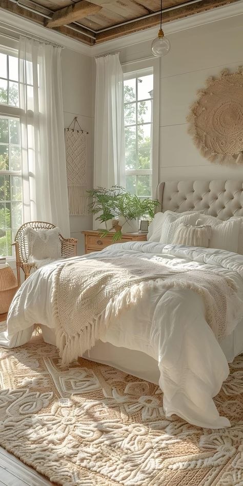 Luxury Boho Bedroom, Small Bedroom Ideas For Women, Neutral Bedroom Design, French Bedroom Decor, Bedroom Trends, Shabby Chic Bedroom, Woman Bedroom, A Rug, Bedroom Refresh