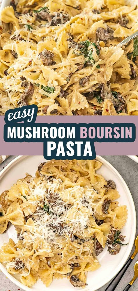 Mushroom Boursin Pasta Boursin Pasta, Boursin Cheese Recipes, Boursin Recipes, Cheese Mushrooms, Cheese Pasta Recipes, Mushroom Recipes Pasta, Caesar Salad Recipe, Boursin Cheese, Broccoli Pasta