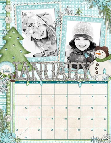 January Scrapbook Page Ideas, Scrapbook Calendar Layouts, Scrapbook Calendar Ideas, Scrapbook Calendar, Scrapbooking Photo, Calendar Layout, Scrapbooking Layouts Baby, Yearly Calendar, Memory Scrapbook