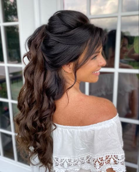 Bridal Pony, Ponytail Bridal Hair, Updos Easy, Rambut Brunette, Wedding Hair Half, Engagement Hairstyles, Hairstyle Easy, Prom Hairstyle, Easy Hairstyles For Thick Hair