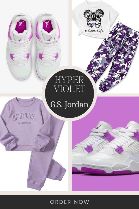 The Air Jordan 4 GS “Hyper Violet” will sport a vibrant and eye-catching design. White leather and mesh netting are used to construct the pair’s base, while the bright and bold hyper violet accents various parts of the shoe, including the Jumpman tongue branding, plastic eyelet tabs, tongue lining, as well as the outsole. Violet Outfits, Mesh Netting, Air Jordan 4, Sneaker Head, White Leather, Air Jordan, Shoes Jewelry, Air Jordans, Jordan