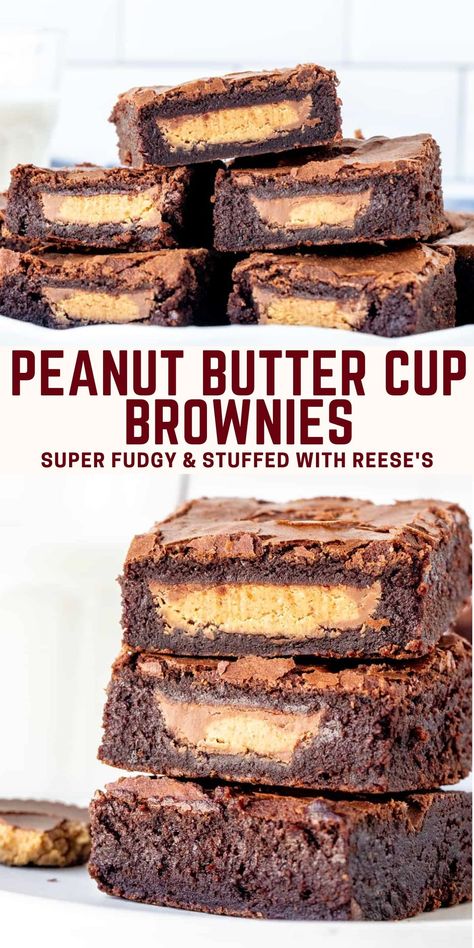 These peanut butter cup brownies are thick, fudgy and stuffed with peanut butter cups. They're definitely rich and the perfect treat if you love peanut butter and chocolate #peanutbuttercup #brownies #reeses #stuffed from Just So Tasty https://www.justsotasty.com/peanut-butter-cup-brownies-stuffed-with-reeses/ Butter Cookie Bars, Stuffed Brownies, Peanut Butter Cup Brownies, Peanut Butter Cookie Bars, Chocolate Peanut Butter Recipes, Chocolate Peanutbutter, Brownie Cups, Peanut Butter Cookie, Peanut Butter Filling