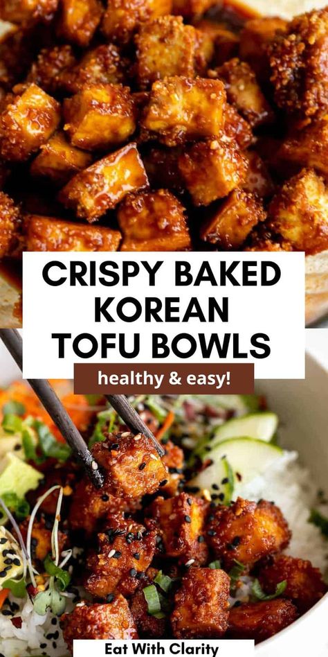 Crispy Gochujang Korean Tofu Korean Tofu, Koreansk Mad, Tofu Recipes Healthy, Bowls Healthy, Vegan Protein Recipes, Mapo Tofu, High Protein Vegan Recipes, Tasty Vegetarian Recipes, Vegetarian Dinners