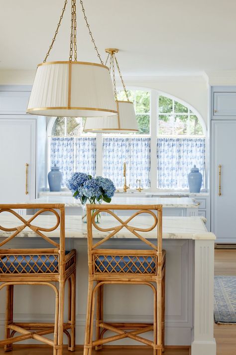 kitchen in blue and white with wicker bow seating Grandmillenial Kitchen, Caitlin Wilson, Dream Life House, Dream Beach Houses, Enchanted Home, Dream House Plans, Kitchen Styling, Dream Kitchen, House Inspo