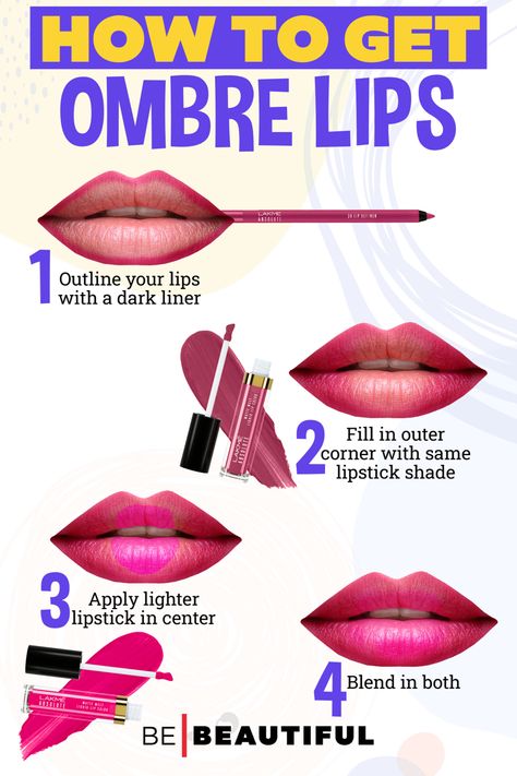 How to get ombre lips like a pro Ombre Lipstick Tutorial, Ombre Lipstick, Gradient Lips, Lip Tips, Alien Makeup, Lip Trends, Makeup Order, Lip Tutorial, Lipstick Tutorial