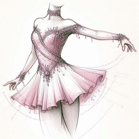 Pink Ice Skating Outfit, Figure Skating Dresses Aesthetic, Figure Skating Dresses Drawing, Figure Skating Dress Sketch, Ice Skating Outfit Competition, Pink Figure Skating Dress, Ice Skating Clothes, Ice Skating Competition Dress, Ice Dance Dresses