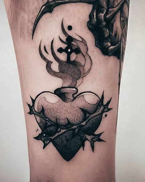 Marie Tattoo, Sacred Heart Tattoos, Heart Tattoo Designs, Tattoo Reference, Black Ink Tattoos, Black Work, Neo Traditional, Tattoo Design Drawings, Blackwork Tattoo