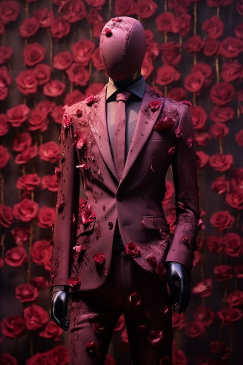 Unique Prom Fits Men, Suits Men High Fashion, Best Mens Met Gala Looks, Flower Suits Men, Unique Men Suits, Met Gala Outfits Ideas Men, Rose Suit Men, Prom Suit Designs, Unique Suits For Men