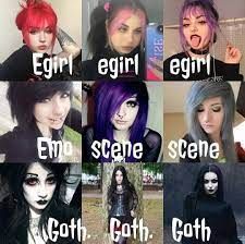 Punk Vs Goth Vs Emo, Types Of Goth Subcultures, Scene Names Ideas, Scene Vs Emo, Emo Vs Scene, Gothic Outfits Aesthetic, Real Emo, Emo Style Outfits, Alt Subcultures