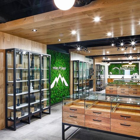 Dispensary Interior Design, Dispensary Display Ideas, Dispensary Design, Kitchener Ontario, Grow Shop, Cafe Concept, Popcorn Ceiling, Retail Inspiration, Shop Fittings