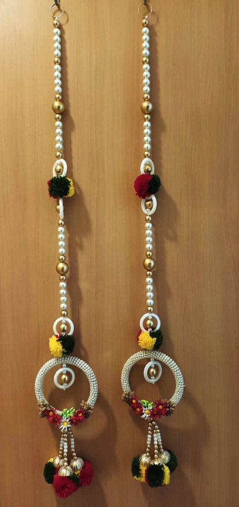 Door Hanging With Beads, Door Hanging Decorations Toran, Botal Painting, Side Door Hanging, Diy Wall Hanging Paper, Flower Toran, Entrance Of The House, 3d Relief Art, Thali Decoration