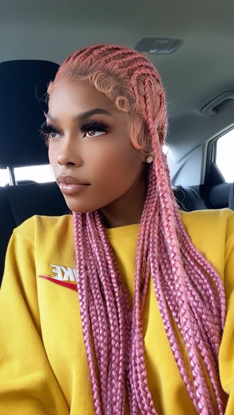 Pink Cornrows Braids, Pink Cornrows, Cornrow Braids, Classy Hairstyles, Hair Therapy, Pretty Braided Hairstyles, Pink Lemon, Cornrows Braids, Cornrow