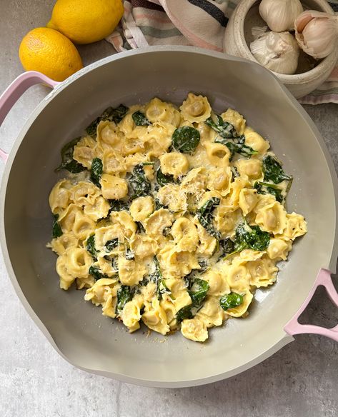 Tortellini Pasta With Spinach, Tortellini Spinach Recipes, Creamy Lemon Tortellini, Lemon Spinach Tortellini, Tortellini With Spinach And Lemon Cream Sauce, Creamy Spinach Tortellini Recipes, Lemon Tortellini, Cheese Tortellini With Spinach, Spinach And Ricotta Tortellini