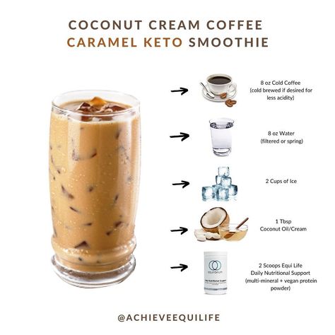 EquiLife (@achieveequilife) posted on Instagram: “Are you a tea or coffee person? ⬇️ Ready for the perfect blend? ☕️+🍫= 🌟 Our coconut cream coffee caramel keto smoothie recipe satisfies…” • Mar 17, 2021 at 1:47pm UTC Equilife Recipes, Coconut Cream Coffee, Protein Drink Recipes, Coffee Caramel, Keto Smoothie, Coconut Protein, Keto Smoothie Recipes, Health Store, Vegan Protein Powder