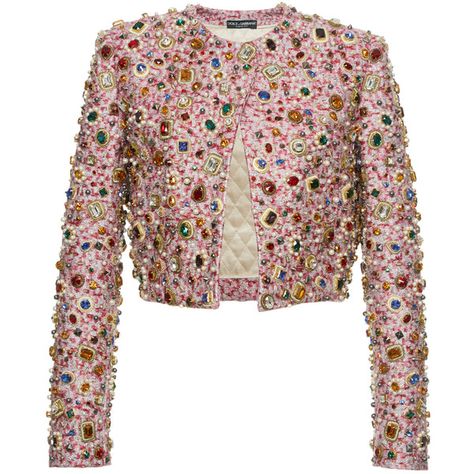 Dolce & Gabbana     Metallic Jacquard Jewel Cropped Jacket ($31,000) ❤ liked on Polyvore featuring outerwear, jackets, coats & jackets, dolce & gabbana, tops, pink, embellished jacket, pink cropped jacket, dolce gabbana jacket and cropped jacket Jeweled Clothes, Zendaya Model, Pink Cropped Jacket, White Cropped Jacket, Dolce Gabbana Jacket, Dolce And Gabbana Fashion, Metallic Jacket, Jacquard Jacket, Embellished Jacket