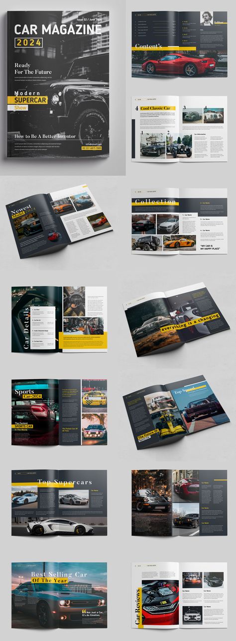 Car Magazine Layout Design, Car Magazine Design, Car Magazine Layout, Automotive Magazine, A4 Template, Fashion Portfolio Layout, 잡지 레이아웃, Lookbook Design, Ad Layout