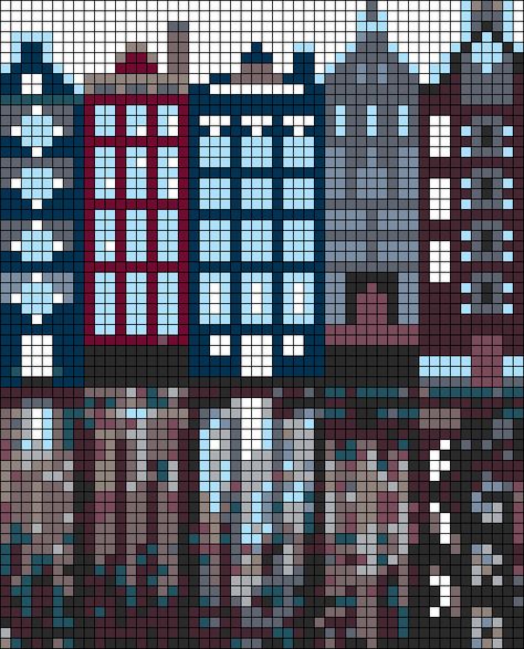 House Alpha Pattern, Alpha Knot, Town Apartment, City Backdrop, Beading Loom, Easy Pixel Art, Pixel Crochet, Kandi Patterns, Tapestry Crochet Patterns