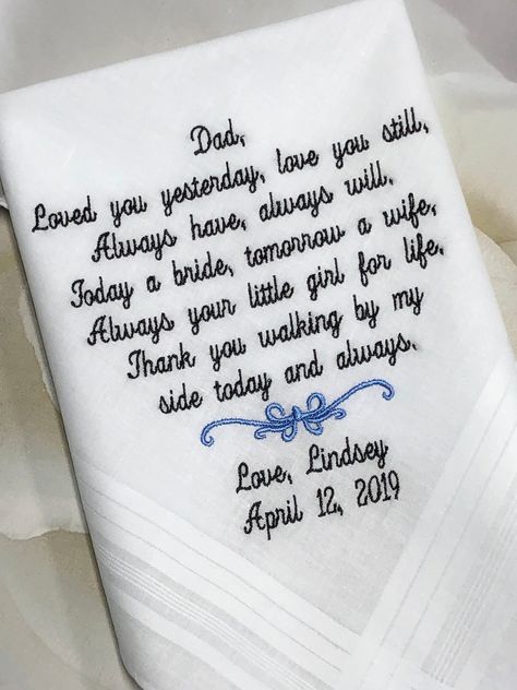 Embroidered Wedding Gifts, Father Of The Bride Wedding, Groom Handkerchief, Bridal Handkerchief, Embroidered Handkerchief Wedding, Dad Wedding Gift, Father Of The Bride Gift, Wedding Hankies, Leather Money Clips