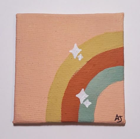 Boho rainbow painting Boho Rainbow Painting, Mini Tela, Canvas Art Painting Abstract, Cute Easy Paintings, Mini Toile, Diy Paintings, Paintings Easy, Peach Background, Rainbow Painting