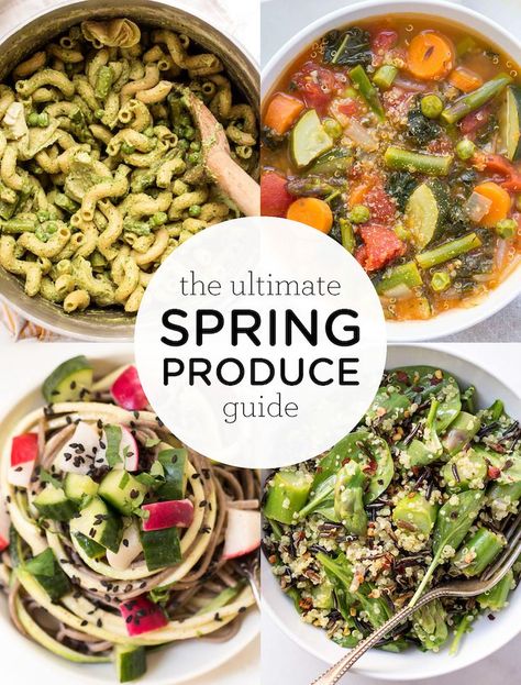 What’s in season in spring? Check out our Spring Produce Guide to find out! We’re breaking it down by fruits and vegetables, and also sharing some recipes so you make sure to eat right this season! #springproduceguide #springfood #seasonproduceguide Spring Vegetables In Season, May Produce In Season, Spring Produce In Season, April Produce In Season, May Seasonal Produce, Spring Fruits And Vegetables, Spring Fruits In Season, Farmers Market Recipes Spring, Spring Season Food