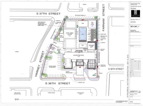 Blackstone Hotel Addition - site plan Hotel Site Development Plan, Site Development Plan, Development Plan, Site Plan, Landscape Architecture, Floor Plans, Flooring, Hotel, How To Plan