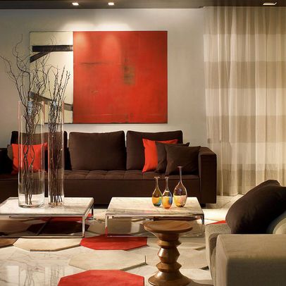 Living Room Brown And Orange Design, Pictures, Remodel, Decor and Ideas Brown Living Room Decor, Red Living, Interior Design Per La Casa, Living Room Orange, Living Room Red, Living Modern, Brown Living Room, Interior Modern, Design Del Prodotto