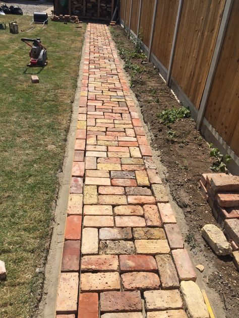 Reclaimed Brick Garden, Brick Garden Path, Walkway Landscaping, Brick Path, Brick Walkway, Pathway Landscaping, Brick Garden, Reclaimed Brick, Back Garden Design