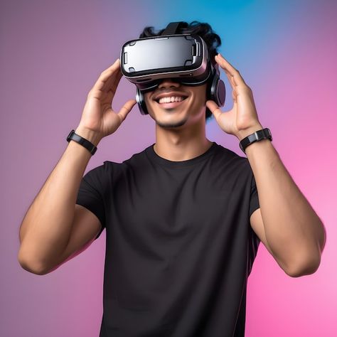 A happy latin man with a virtual reality headset on a soft background Top Tech Gifts, Best Tech Gifts, Virtual Reality Design, Soft Background, Latin Men, Starred Up, Virtual Reality Headset, Gifts For Christmas, Tech Gifts