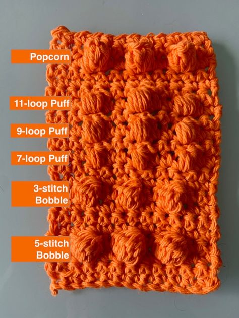 How to Do Bobbles, Popcorns, and Puff Stitches Popcorn Stitch Crochet, Puff Stitch Crochet, Bobble Stitch Crochet, Russian Crochet, Big Yarn, Long Dog, Popcorn Stitch, Front Post Double Crochet, Poppy Pattern