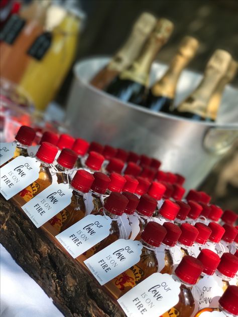 Fireball Wedding Ideas, November Wedding Favors For Guests, Fireball Wedding, Firefighter Wedding Favors, Sweet And Spicy Wedding Favors, Fireball Wedding Favors, Campfire Wedding Ideas, Fireball Party Favors, Bon Fire Wedding