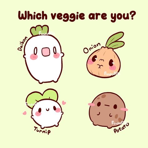 Which veggie are you? 👀🌱 A cute lil doodle I did about a month ago~ I haven’t had a chance to post it but which veggie is your mood? Today I feel like it’s a potato Monday 😭🥔 🌷 #fuwuffle #radish #potato #onion #daikon #funny #cuteveggies #vegetable #cottagecore #cuteanimals #doodle #comic #cuteart #cuteartwork #cuteartist #cutedrawing #cuteillustration #kawaiiart #cuteaesthetic #kawaiiaesthetic #cute #cuteartstyle #meme Crate Painting, Veggies Drawing, Potato Illustration, Vegetable Drawings, Onion Drawing, Potato Drawing, Doodle Comic, Vegetable Drawing, Today I Feel