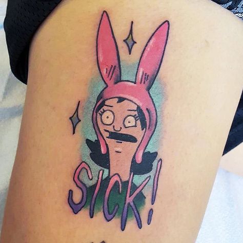 I M P E R I A L • T A T T O O on Instagram: “Louise Belcher by @kasperstattoos from her Valentines flash 🖤 #bobsburgers” Louis Belcher Tattoo, Louise Belcher Tattoo, Bobs Burgers Tattoo, Bb Tattoo, Louis Belcher, Valentines Flash, Louise Belcher, Bob's Burgers, Bobs Burgers