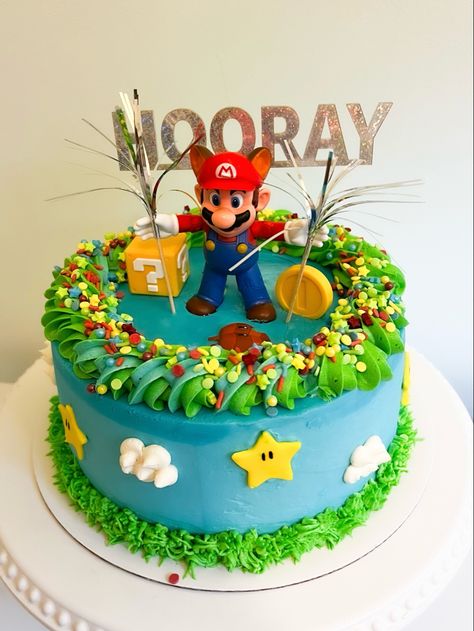 Super Mario Birthday Cake Buttercream, Mario Cake Buttercream, Simple Mario Cake, Mario Birthday Cake, Mario Cake, Mario Yoshi, Cake Buttercream, Cake Kids, Super Mario Birthday