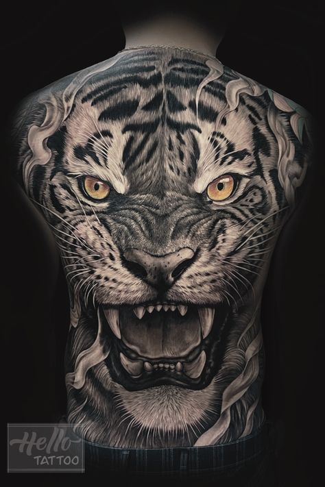 Full Back Tiger Tattoo, Back Tiger Tattoo, Tattoos Tiger, Full Back Tattoos, Tattoo Black, Tiger Tattoo, Back Tattoos, Dragon Tattoo, Black Tattoos